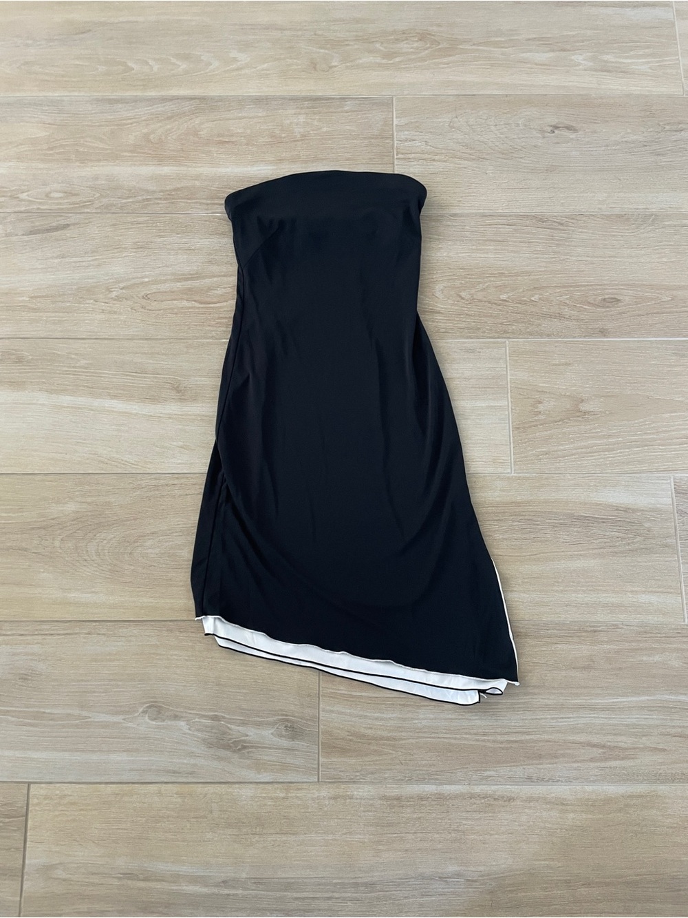 Y2K Express Strapless Black Dress with Contrast Hem Asymmetrical Size 3/4 EUC
